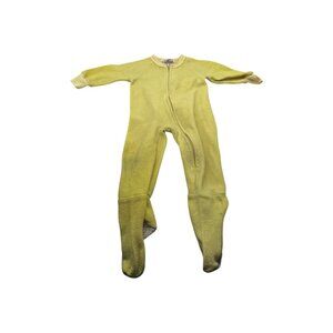 VTG Yellow Baby Girl Footed Pajamas 12M With Zipper Front Stripes Long Sleeves‎